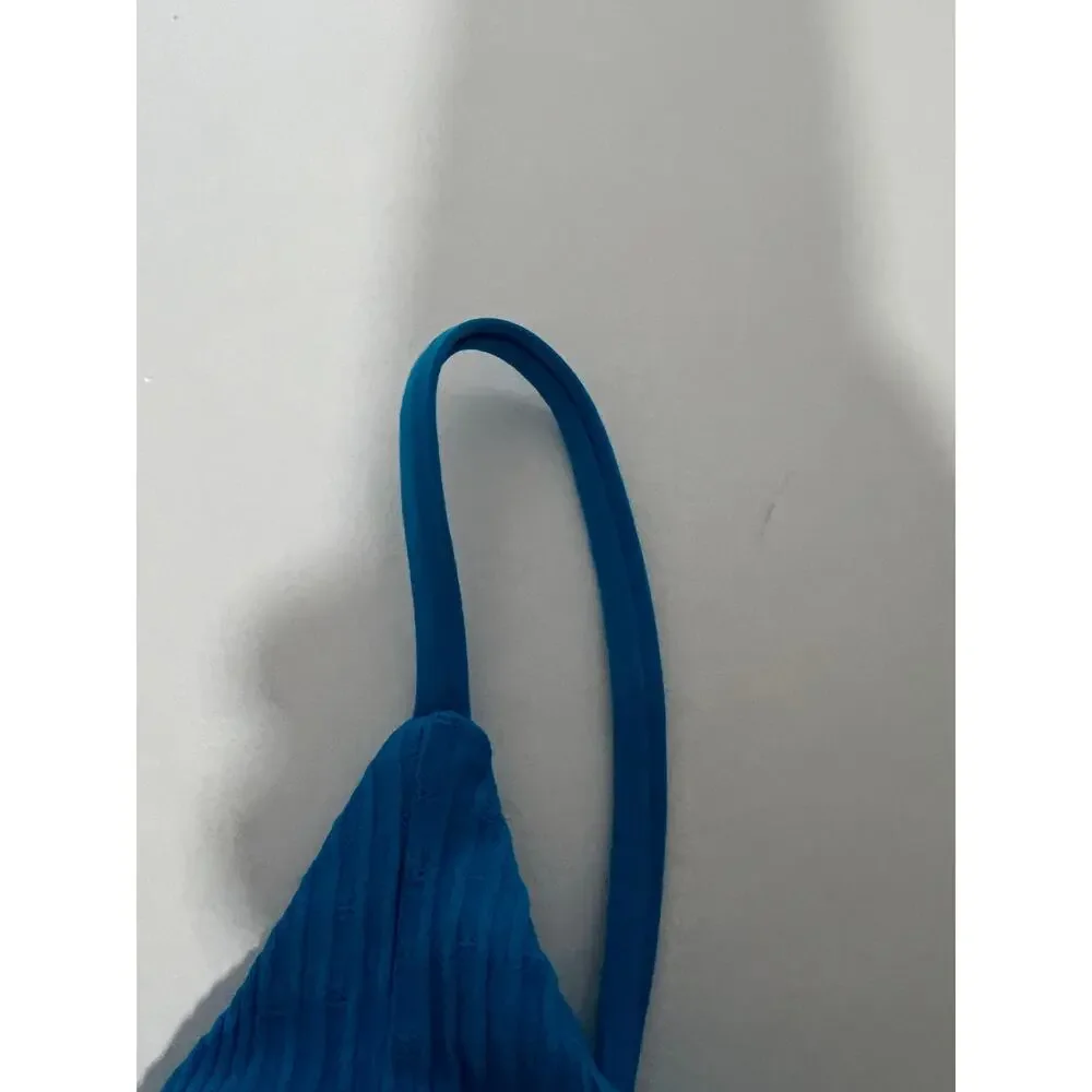 NWT L*Space Women's Ribbed Pointelle Winnie Bikini Swim Top Electric Blue SZ XL